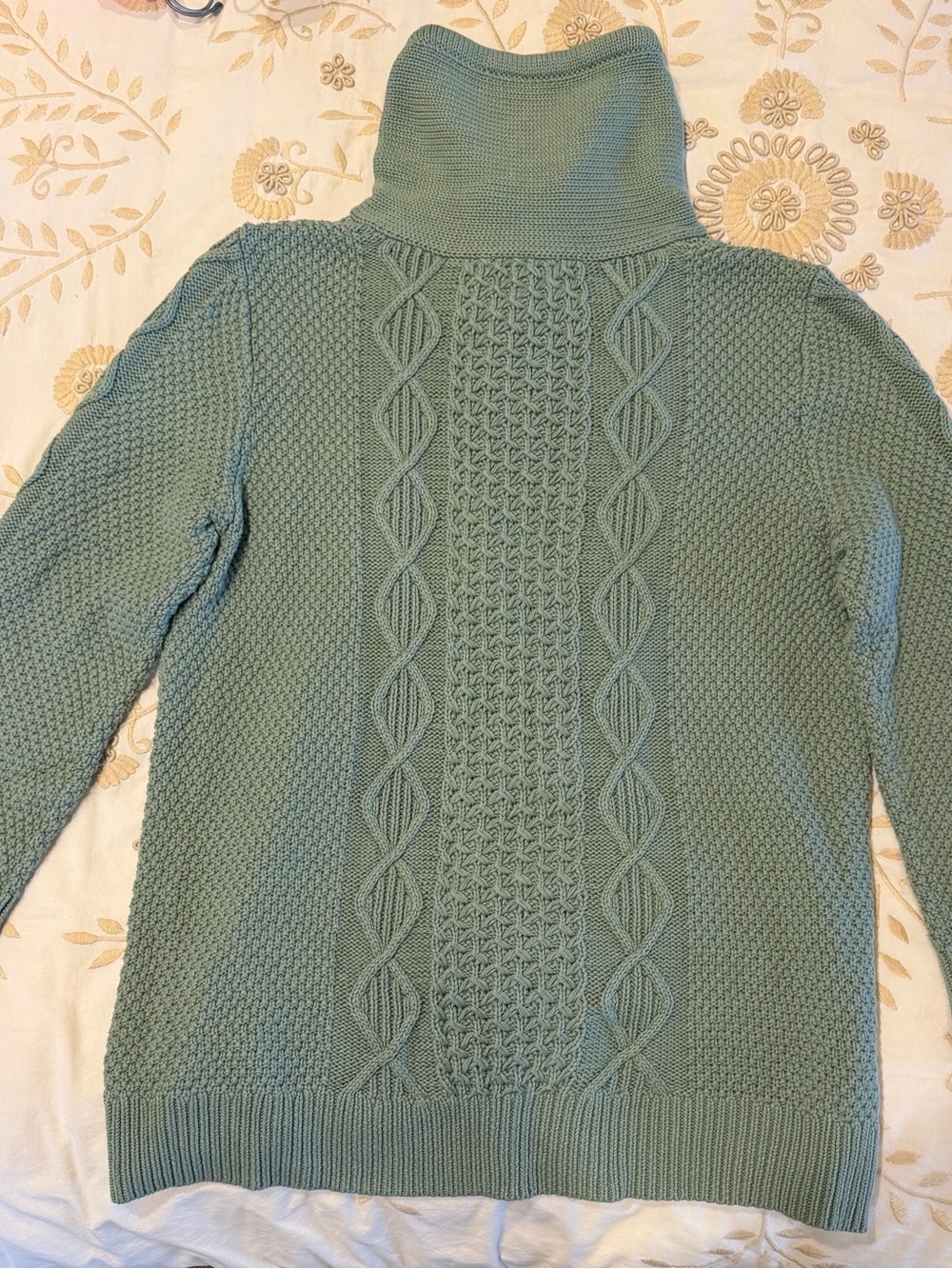 LL Bean Signature Sage Green Cable Funnel Neck Sweater - Picture 4 of 10